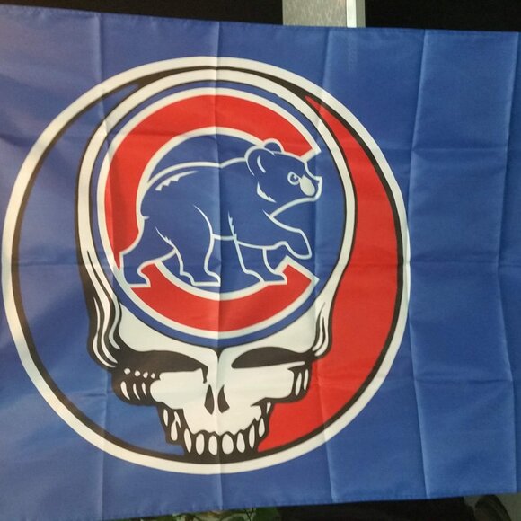 ZJD Grateful Dead Cubs inspired Chicago Flag Tailgate Banner 3x5' Tapestry Wall - Picture 3 of 6